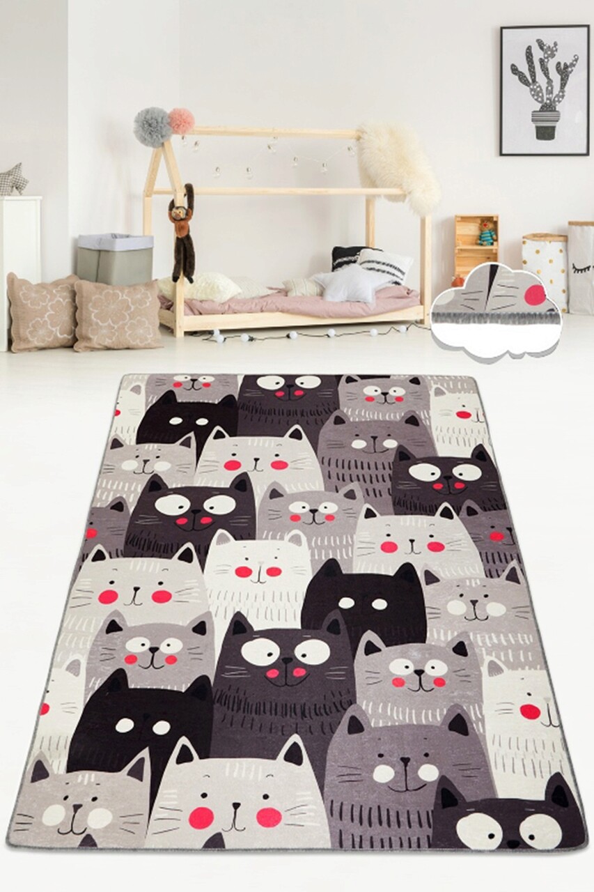 Covor pentru copii, Cats Gray Djt, 80x120 cm, Multicolor - imagine 3